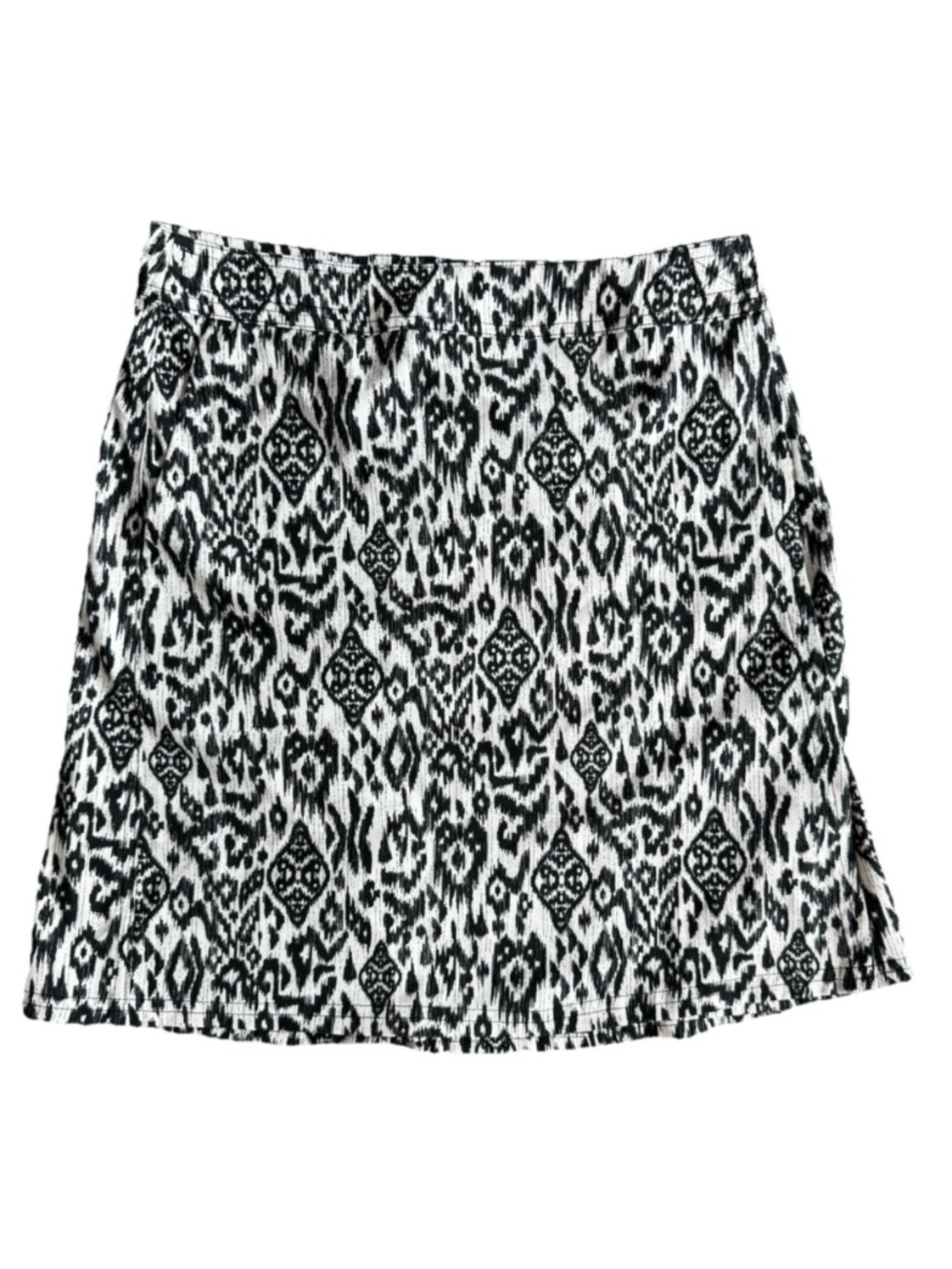 RipSkirt Hawaii Skirt Size S Ivory Black Ikat 19 In Length 2 Wrap Pockets Resort